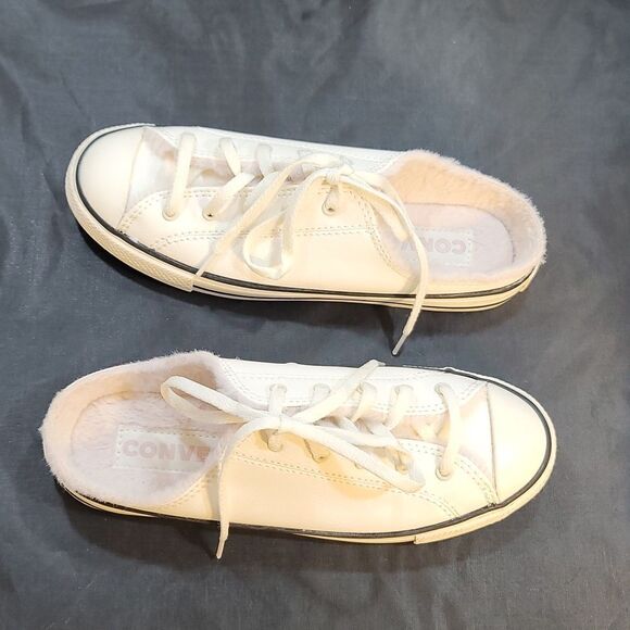 CONVERSE ALL STAR IVORY SLIP On SHOES PINK FUR INTERIOR - Picture 8 of 16